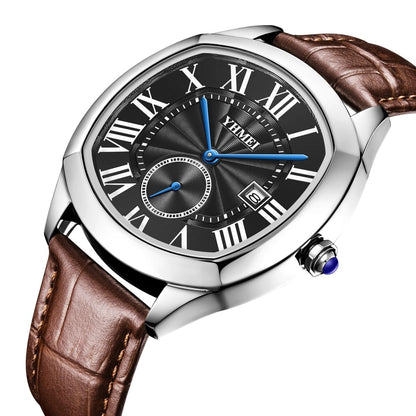 YHMEI 8240 Trendy style Leather Straps quartz Movement Wrist Men watch- Brown Black