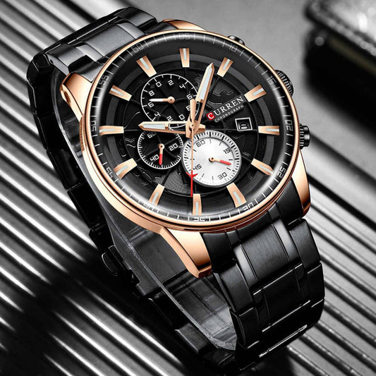 CURREN 8362 Stainless Steel Quartz Watch for Men - Black