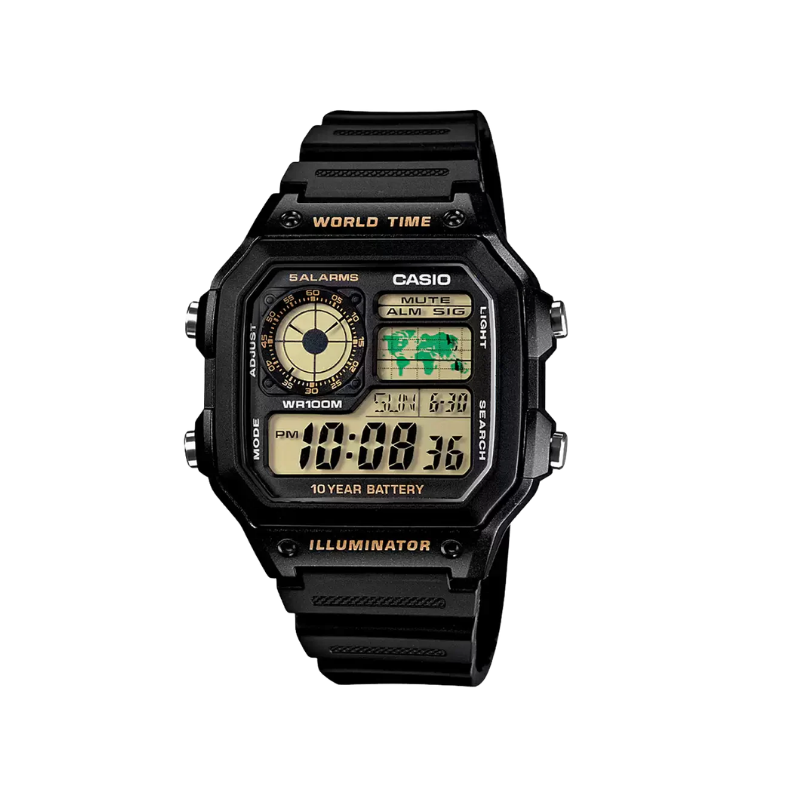 Casio Youth World Time Digital Resin Belt Watch AE-1200WH-1BVD
