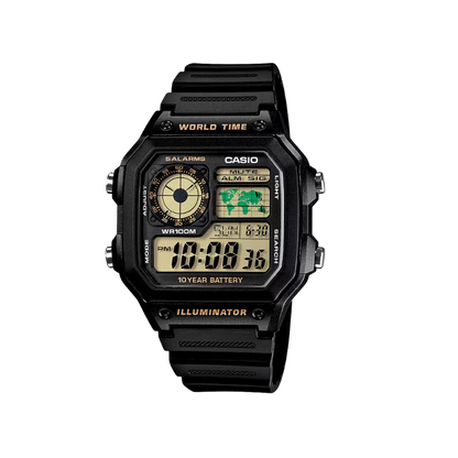 Casio Youth World Time Digital Resin Belt Watch AE-1200WH-1BVD