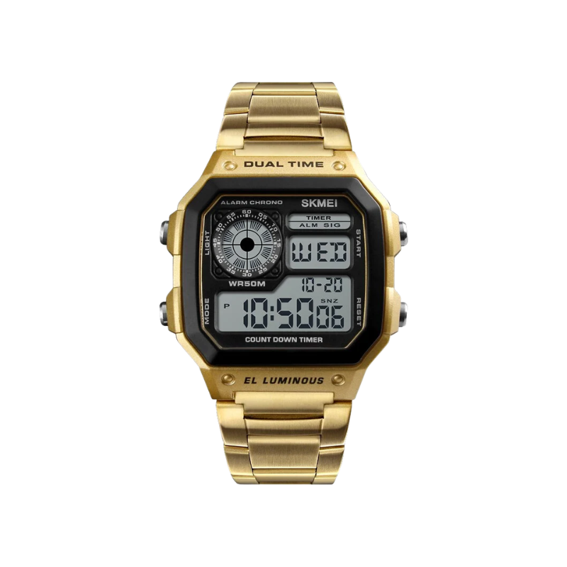 SKMEI 1335 Dual Time Chain Wrist Watch for Men - Golden