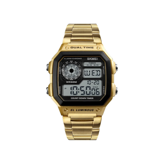 SKMEI 1335 Dual Time Chain Wrist Watch for Men - Golden