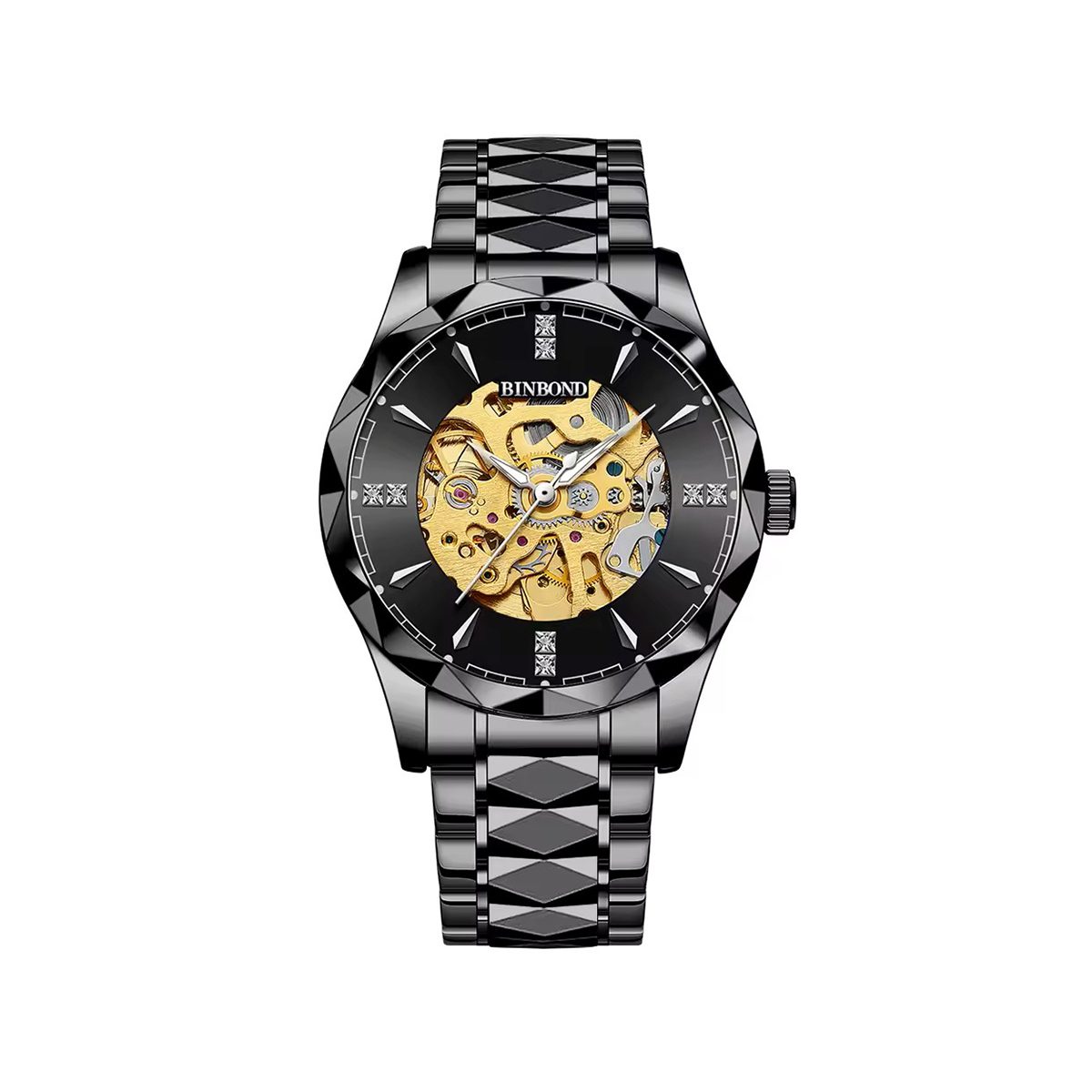 BINBOND 5059 Luxury Automatic Mechanical Movement Steel Men's Watch-Black