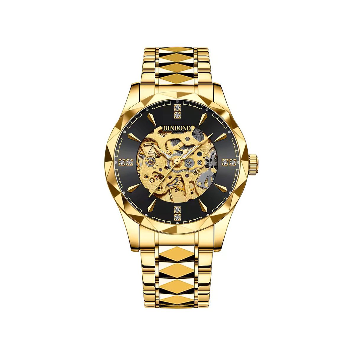 BINBOND 5059 Luxury Automatic Mechanical Movement Steel Men's Watch-Gold Black