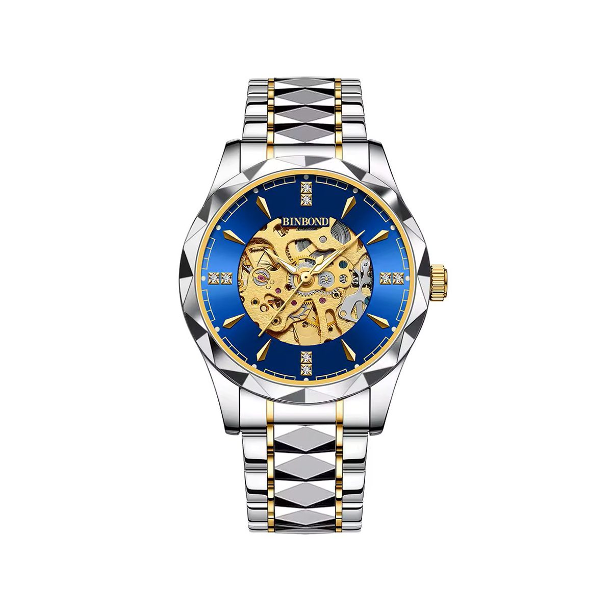 BINBOND 5059 Luxury Automatic Mechanical Movement Steel Men's Watch-Silver Blue