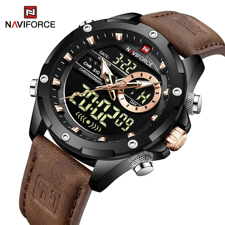 NAVIFORCE 9208 Chronograph Stainless Steel Casual Men wristwatch- Brown Black