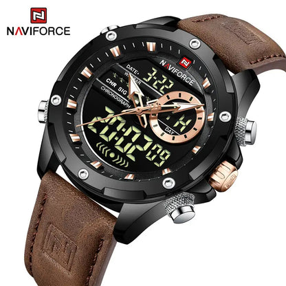 NAVIFORCE 9208 Chronograph Stainless Steel Casual Men wristwatch- Brown Black