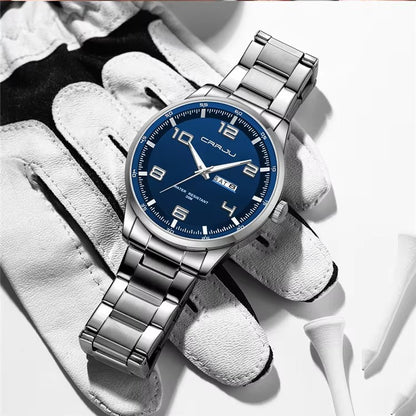 CRRJU 5005 Casual Day Date Stainless Steel Men's Watch-Silver Blue