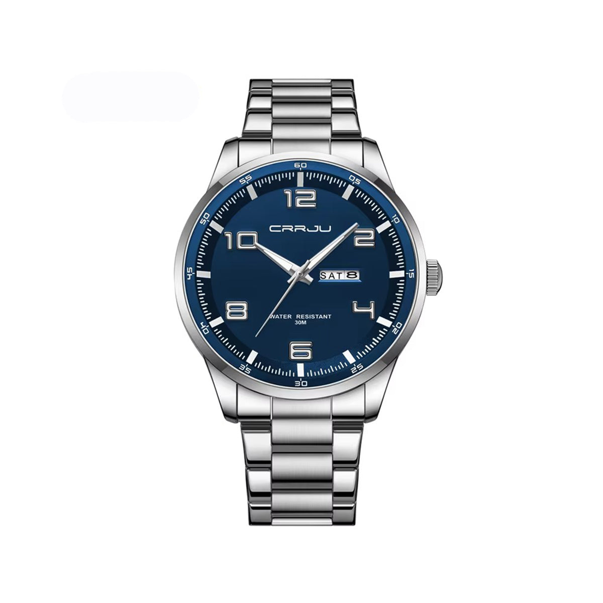 CRRJU 5005 Casual Day Date Stainless Steel Men's Watch-Silver Blue