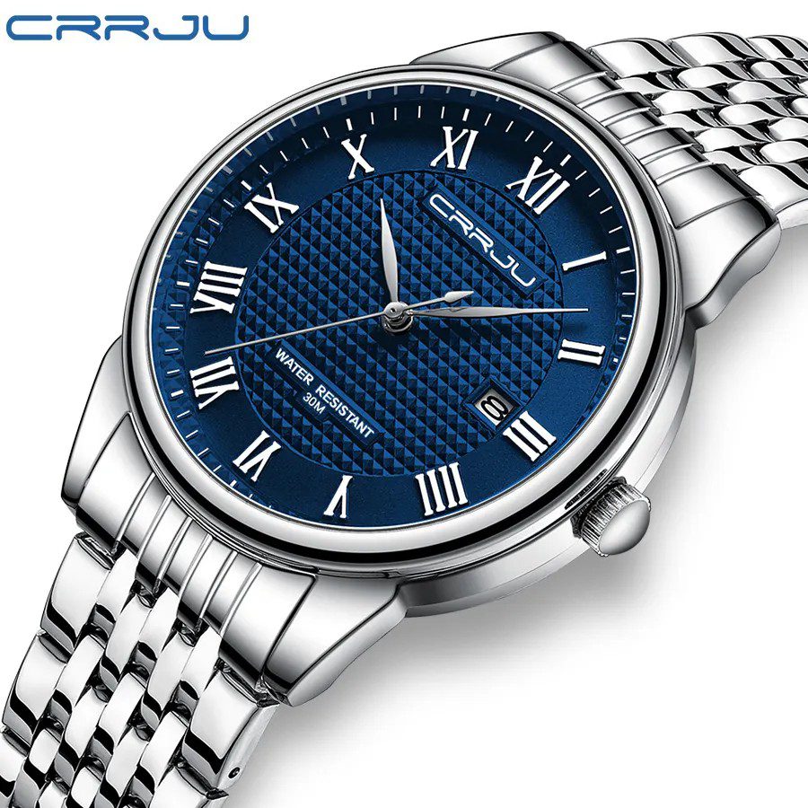 CRRJU 5010 Quartz Classic Stainless Steel Calendar Men's Watch