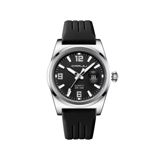 CRRJU 5027 Silicon Band Date Simple Casual Watch-Black