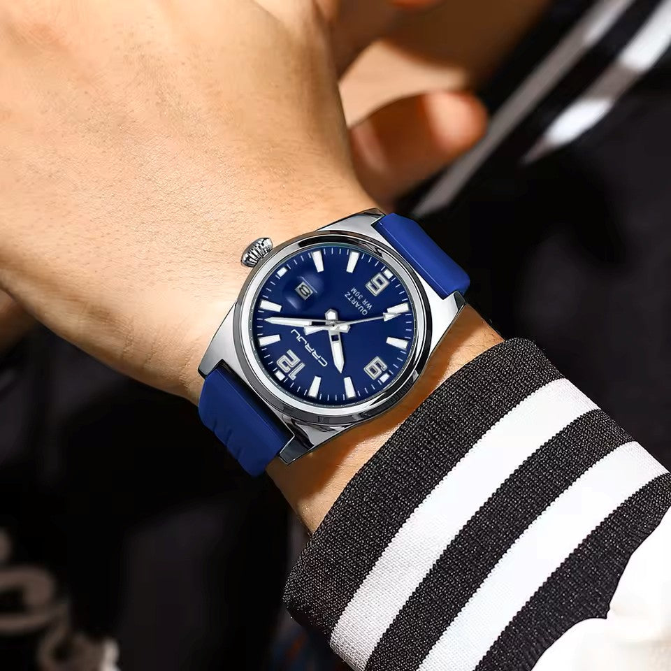 CRRJU 5027 Silicon Band Date Simple Casual Watch-Blue