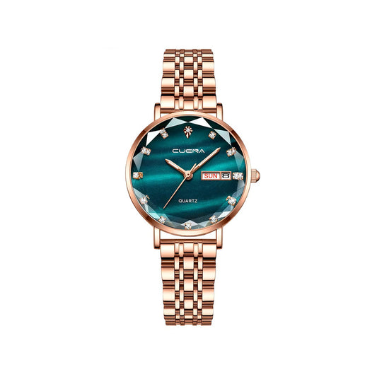 CUENA 6002 Luxury Date Rhinestone Bracelet Ladies Watch-Green