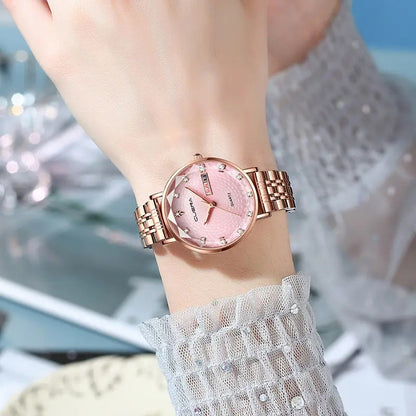 CUENA 6002 Luxury Date Rhinestone Bracelet Ladies Watch-Pink