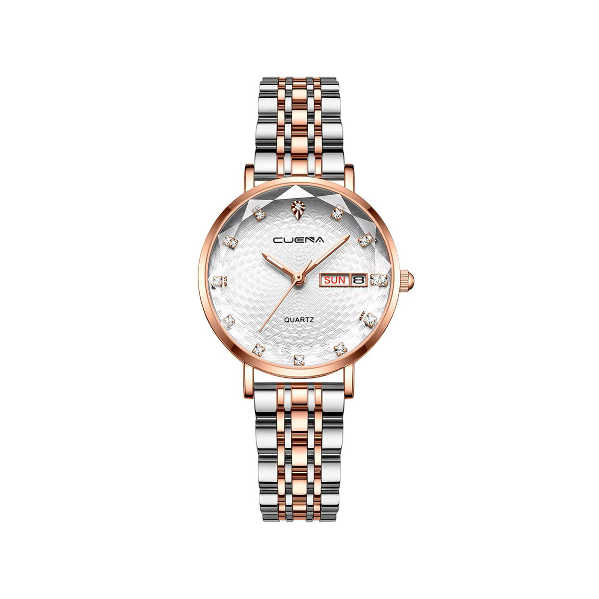 CUENA 6002 Luxury Date Rhinestone Bracelet Ladies Watch-White