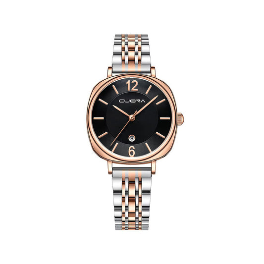 CUENA 6055 Steel Band Leisure Fashion Ladies Watch-Black Rose Gold