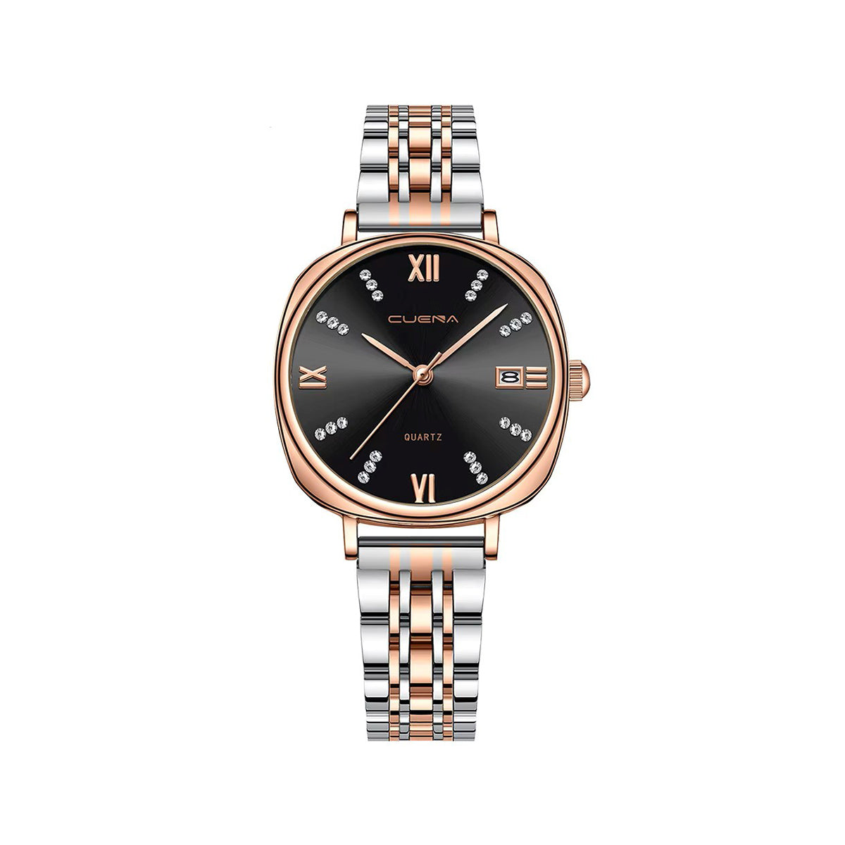CUENA 6098 Stainless Steel Unique Dial Ladies Watch-Black Rose Gold