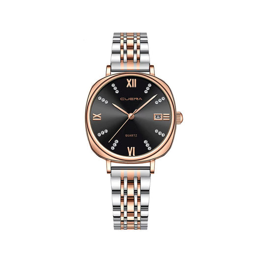 CUENA 6098 Stainless Steel Unique Dial Ladies Watch-Black Rose Gold