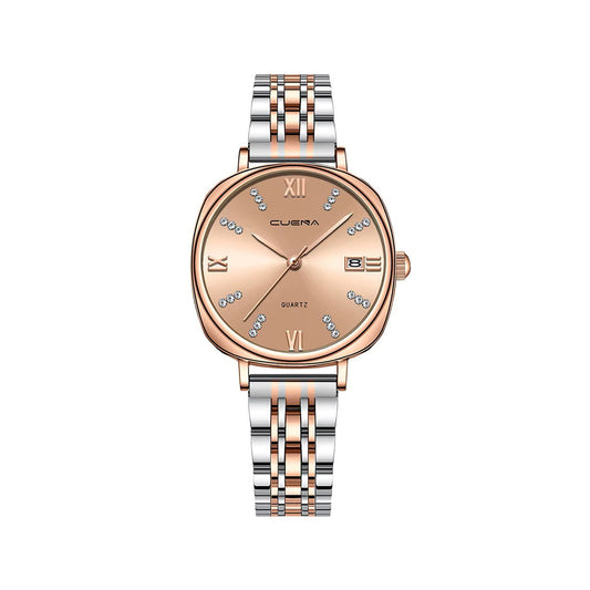 CUENA 6098 Stainless Steel Unique Dial Ladies Watch-Rose Gold