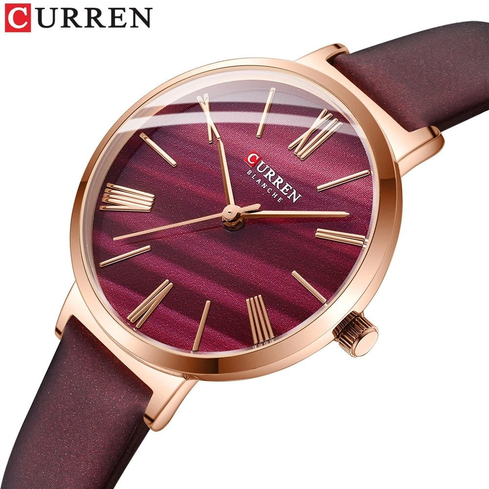 Curren 9076 Belt Quartz Wristwatch for Women - Maroon Red