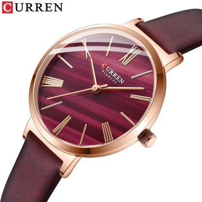Curren 9076 Belt Quartz Wristwatch for Women - Maroon Red