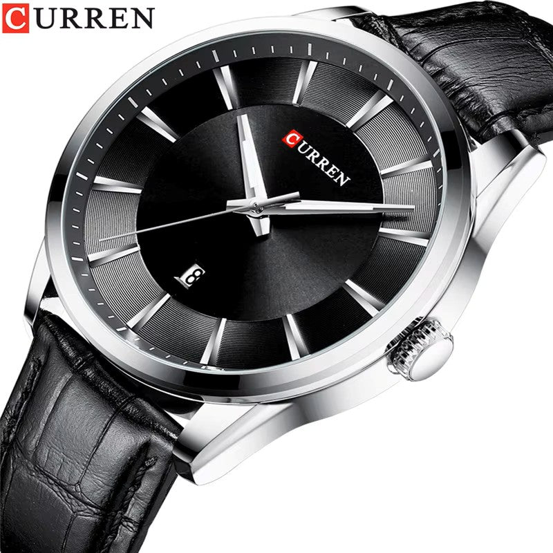 CURREN 8365 Simple Casual Quartz Leather Belt Watch For Men-Black