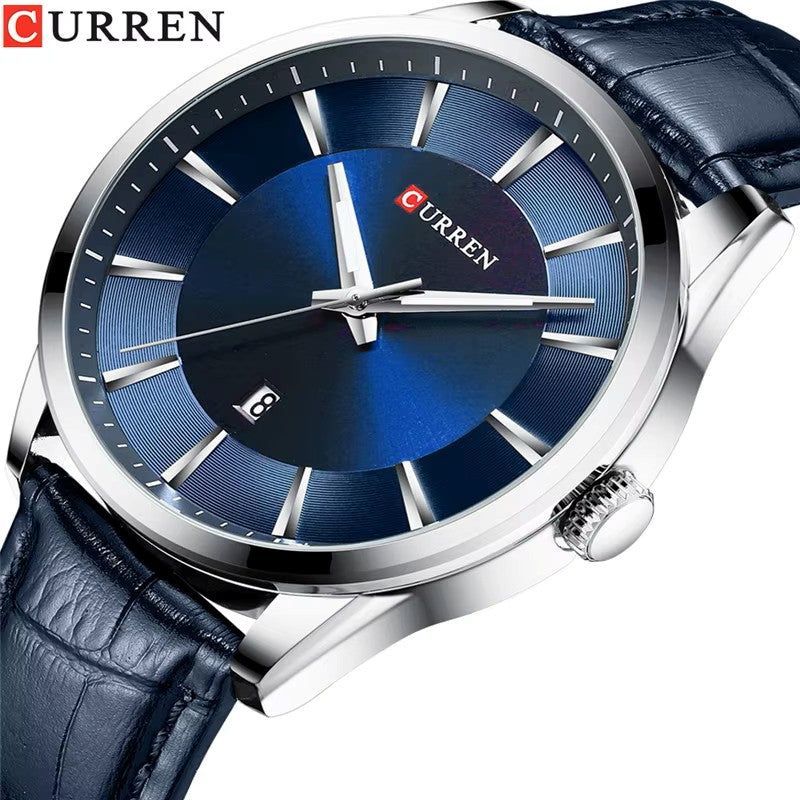 CURREN 8365 Simple Casual Quartz Leather Belt Watch For Men-Blue
