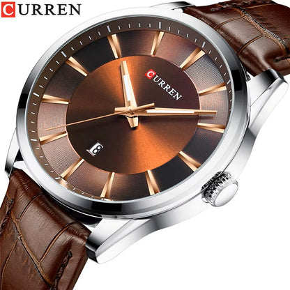 CURREN 8365 Simple Casual Quartz Leather Belt Watch For Men-Brown