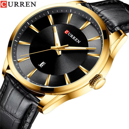 CURREN 8365 Simple Casual Quartz Leather Belt Watch For Men-Gold Black