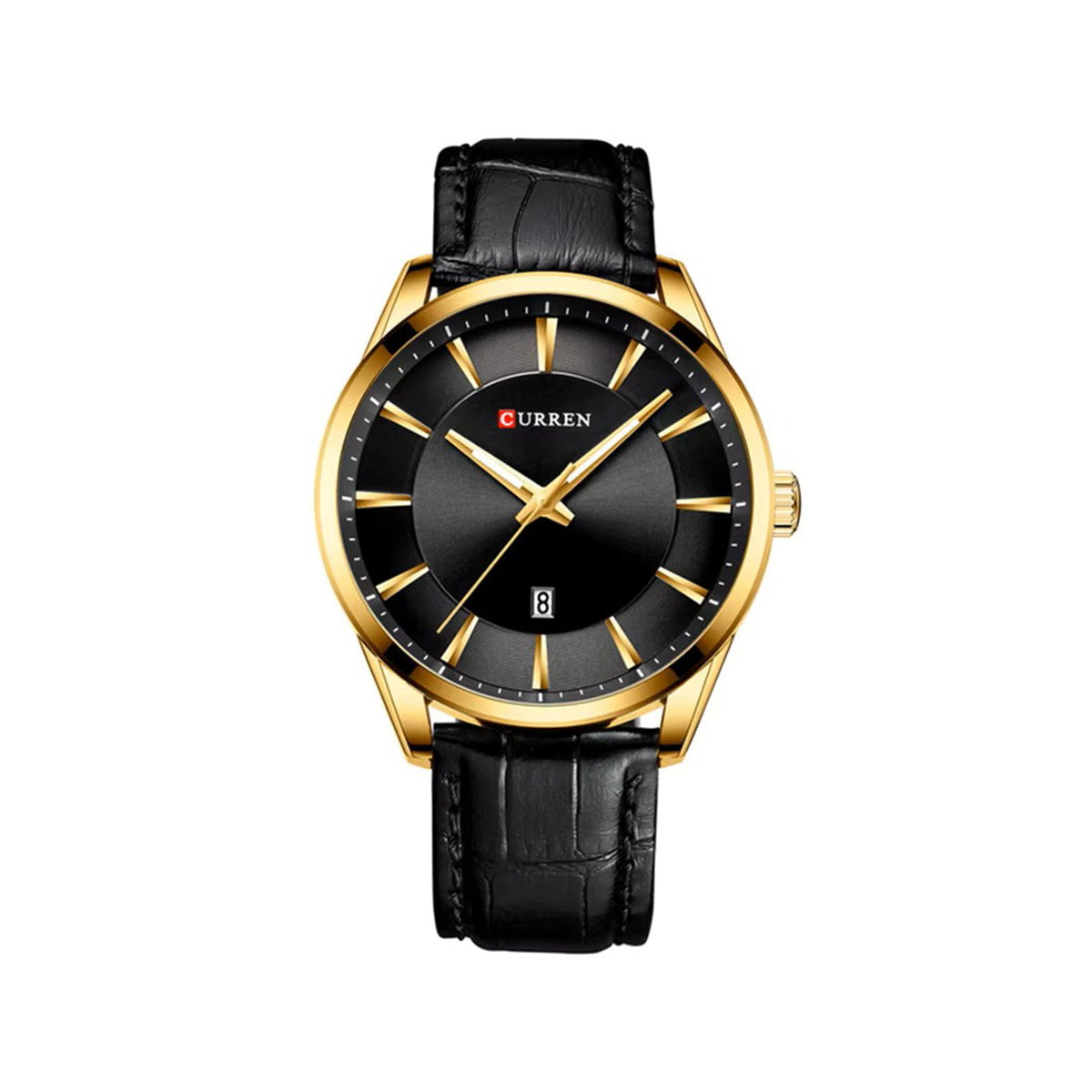 CURREN 8365 Simple Casual Quartz Leather Belt Watch For Men-Gold Black