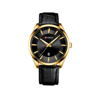 CURREN 8365 Simple Casual Quartz Leather Belt Watch For Men-Gold Black