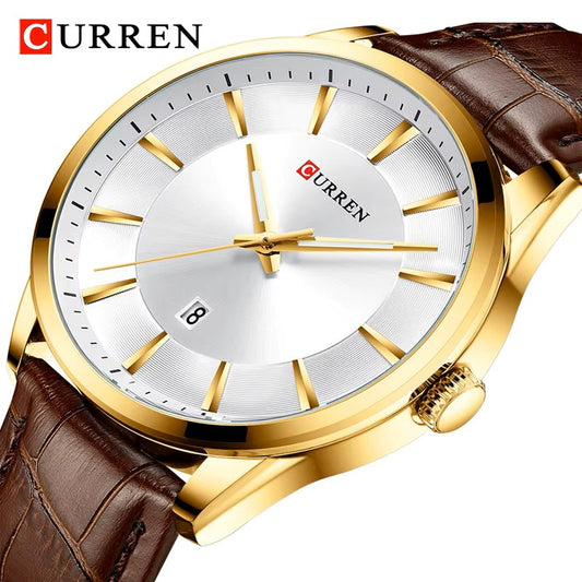 CURREN 8365 Simple Casual Quartz Leather Belt Watch For Men-Gold Brown