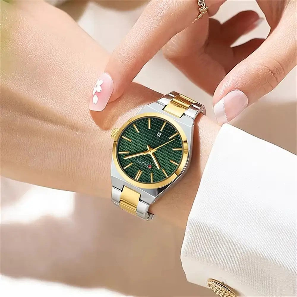 CURREN 8439 Female Quartz Stainless Steel Wristwatch-Green Gold