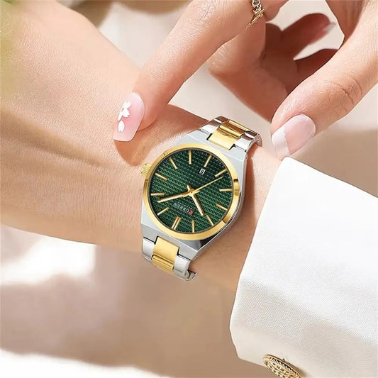 CURREN 8439 Female Quartz Stainless Steel Wristwatch-Green Gold
