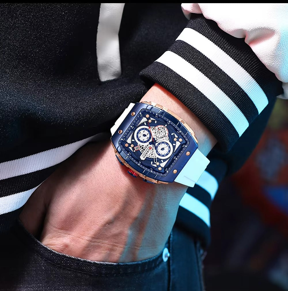 CURREN 8442 Luxury Sports Silicon Belt Men's Watch-Blue White