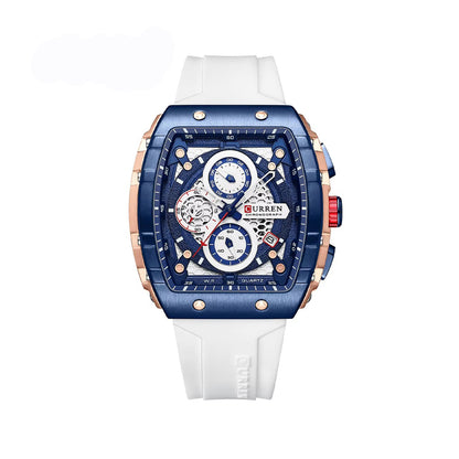 CURREN 8442 Luxury Sports Silicon Belt Men's Watch-Blue White