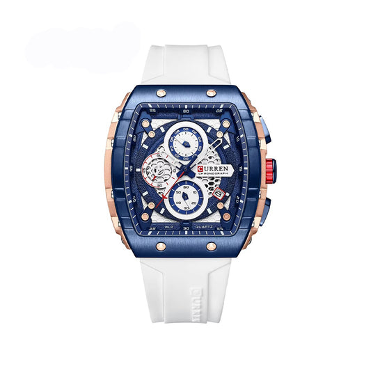 CURREN 8442 Luxury Sports Silicon Belt Men's Watch-Blue White