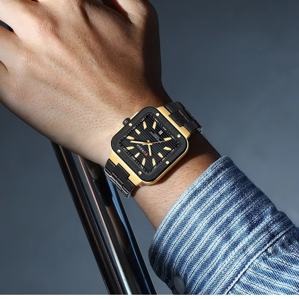 CURREN 8479 Elegant Fashion Square Dial Men's Watch-Black Gold