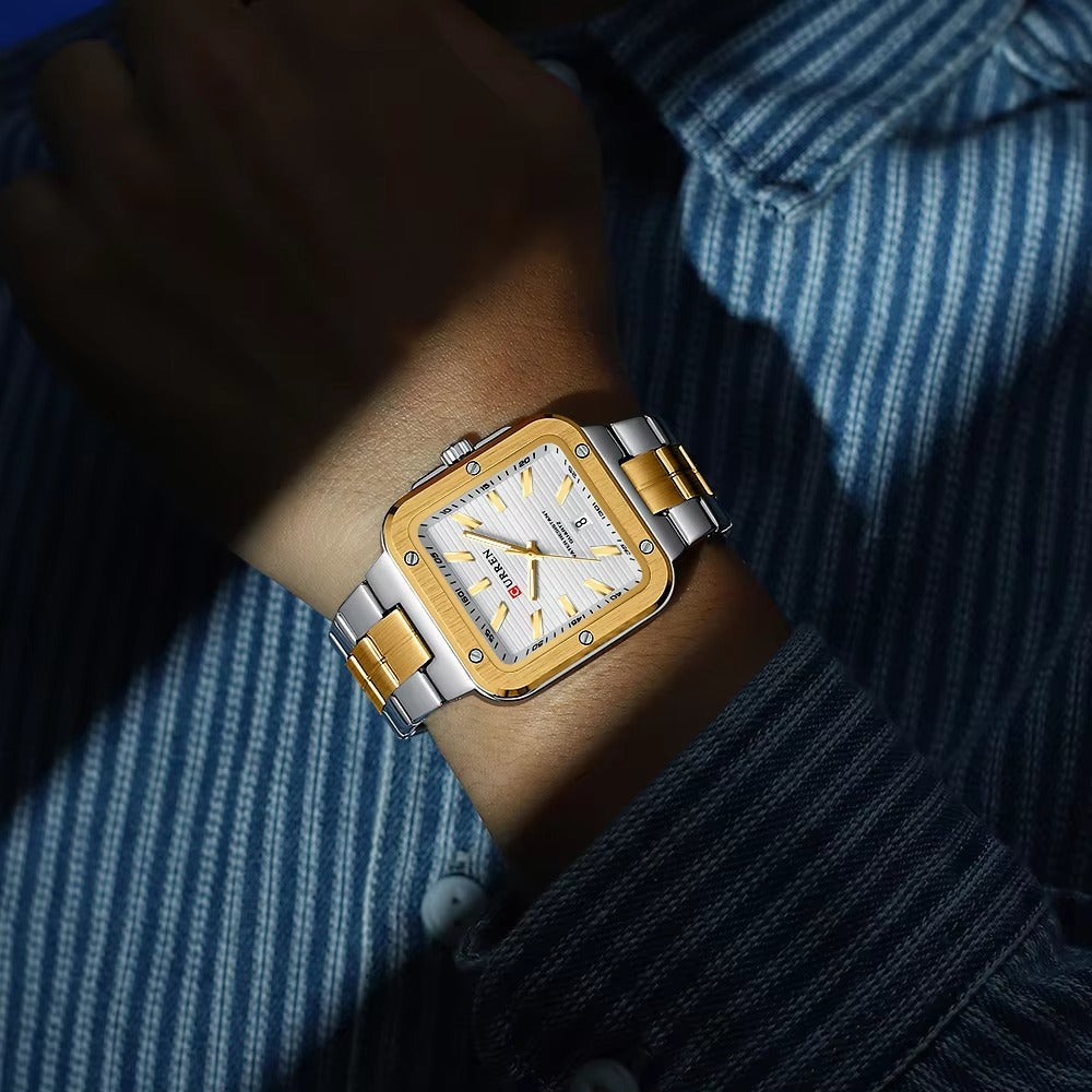 CURREN 8479 Elegant Fashion Square Dial Men's Watch-Gold White