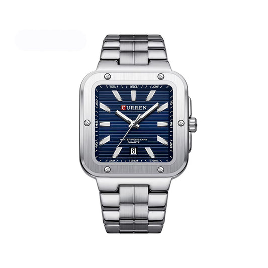 CURREN 8479 Elegant Fashion Square Dial Men's Watch-Silver Blue