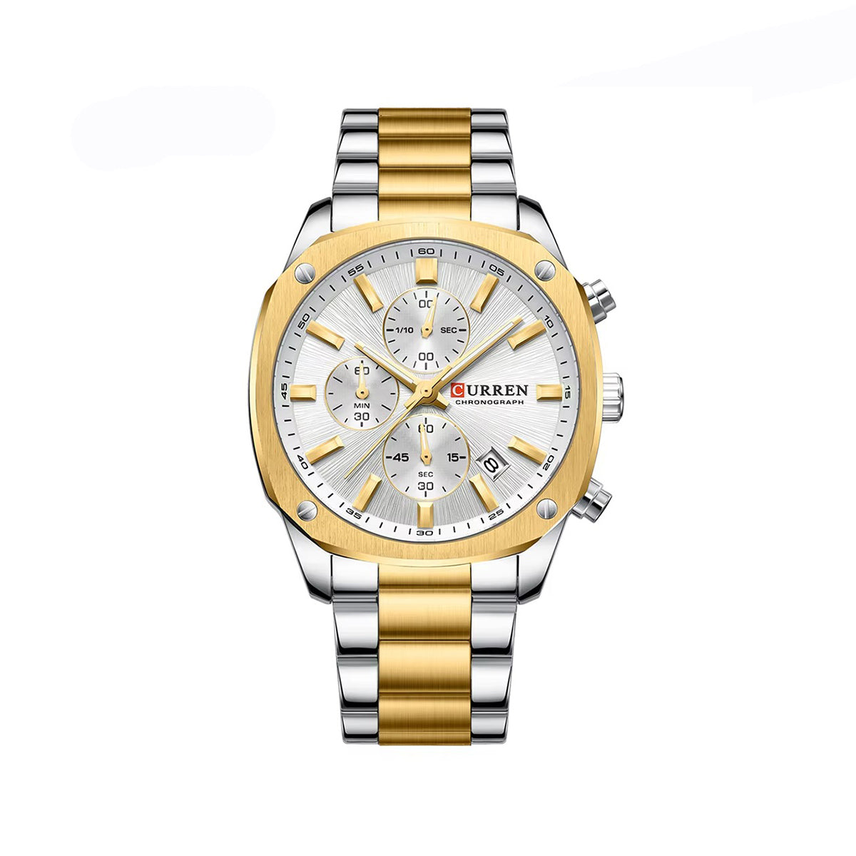 CURREN 8490 Chronograph Stainless Steel Men’s Watch-Gold White
