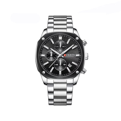 CURREN 8490 Chronograph Stainless Steel Men’s Watch-Silver Black