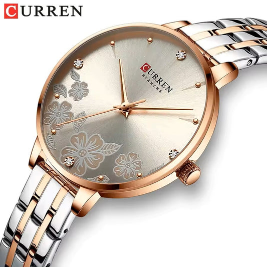 CURREN 9068 Luxury Steel Strap Quartz Ladies Watch-Toton Ash