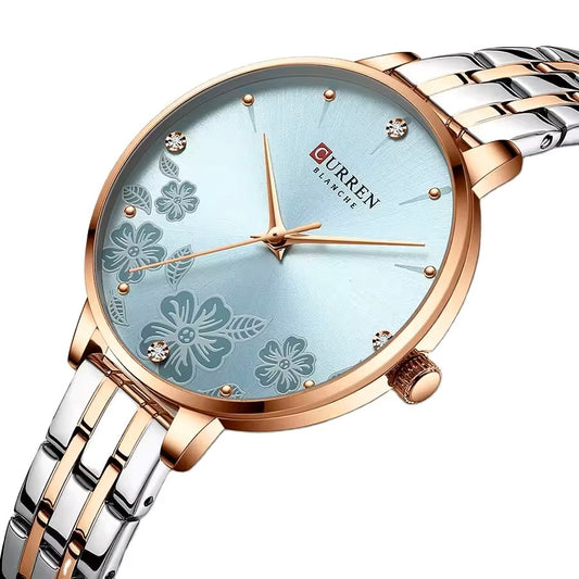CURREN 9068 Luxury Steel Strap Quartz Ladies Watch-Toton Blue