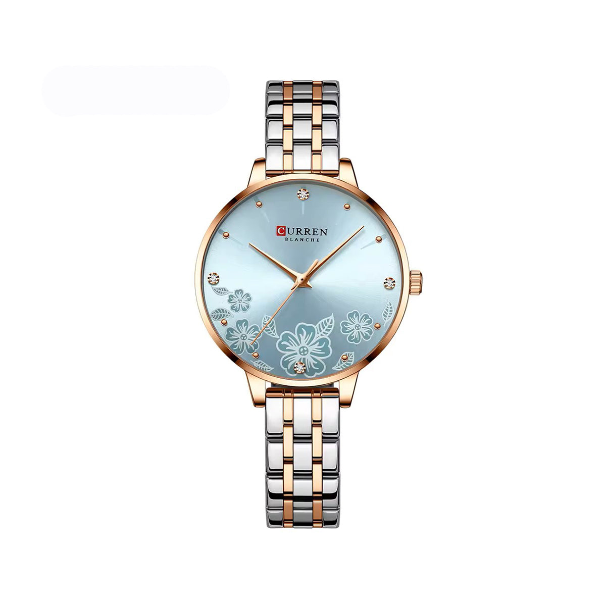 CURREN 9068 Luxury Steel Strap Quartz Ladies Watch-Toton Blue