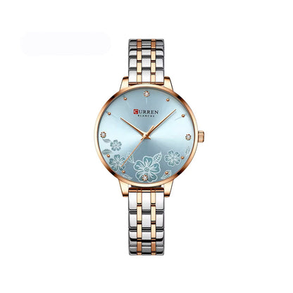 CURREN 9068 Luxury Steel Strap Quartz Ladies Watch-Toton Blue