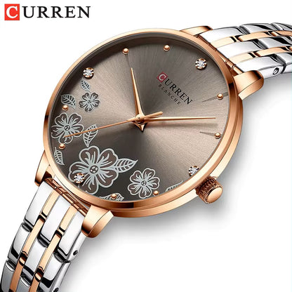 CURREN 9068 Luxury Steel Strap Quartz Ladies Watch-Toton Grey