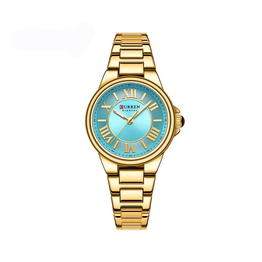 CURREN 9091 Elegant Quartz Stainless Steel Ladies Watch-Gold Blue