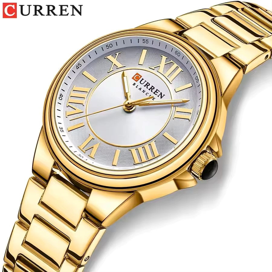CURREN 9091 Elegant Quartz Stainless Steel Ladies Watch-Gold White