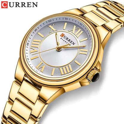 CURREN 9091 Elegant Quartz Stainless Steel Ladies Watch-Gold White